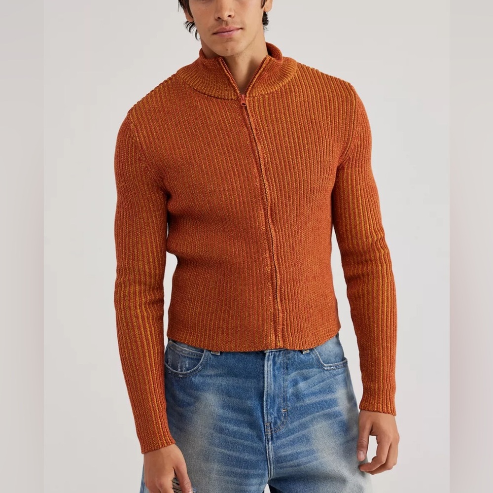 NEW Urban Outfitters BDG Slinky Full Zip Cardigan Sweater in Gold